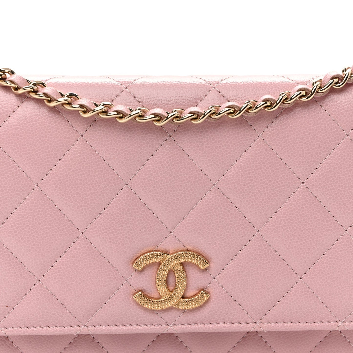 Caviar Quilted Studded CC Wallet on Chain WOC Light Pink