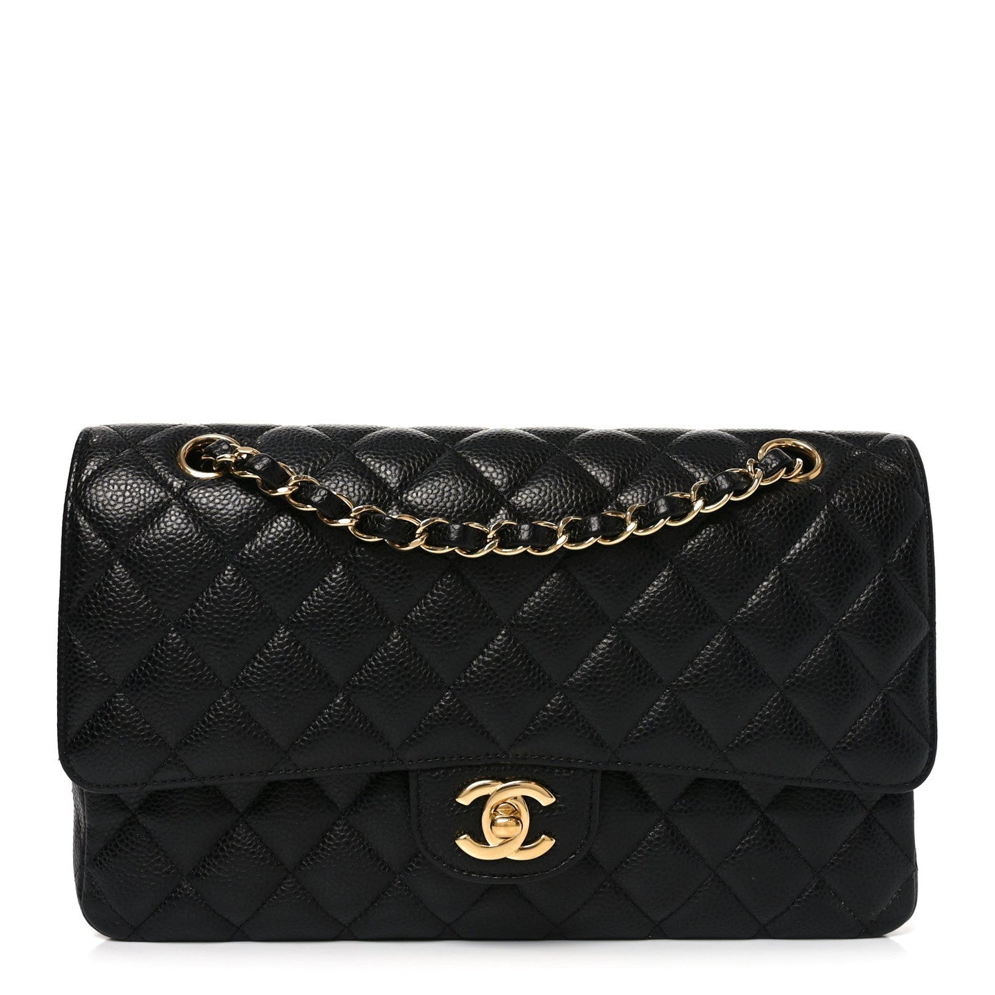 Caviar Quilted Medium Double Flap Black
