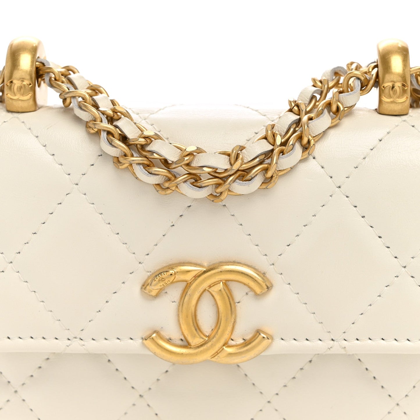 Calfskin Quilted Perfect Fit Coin Purse With Chain White