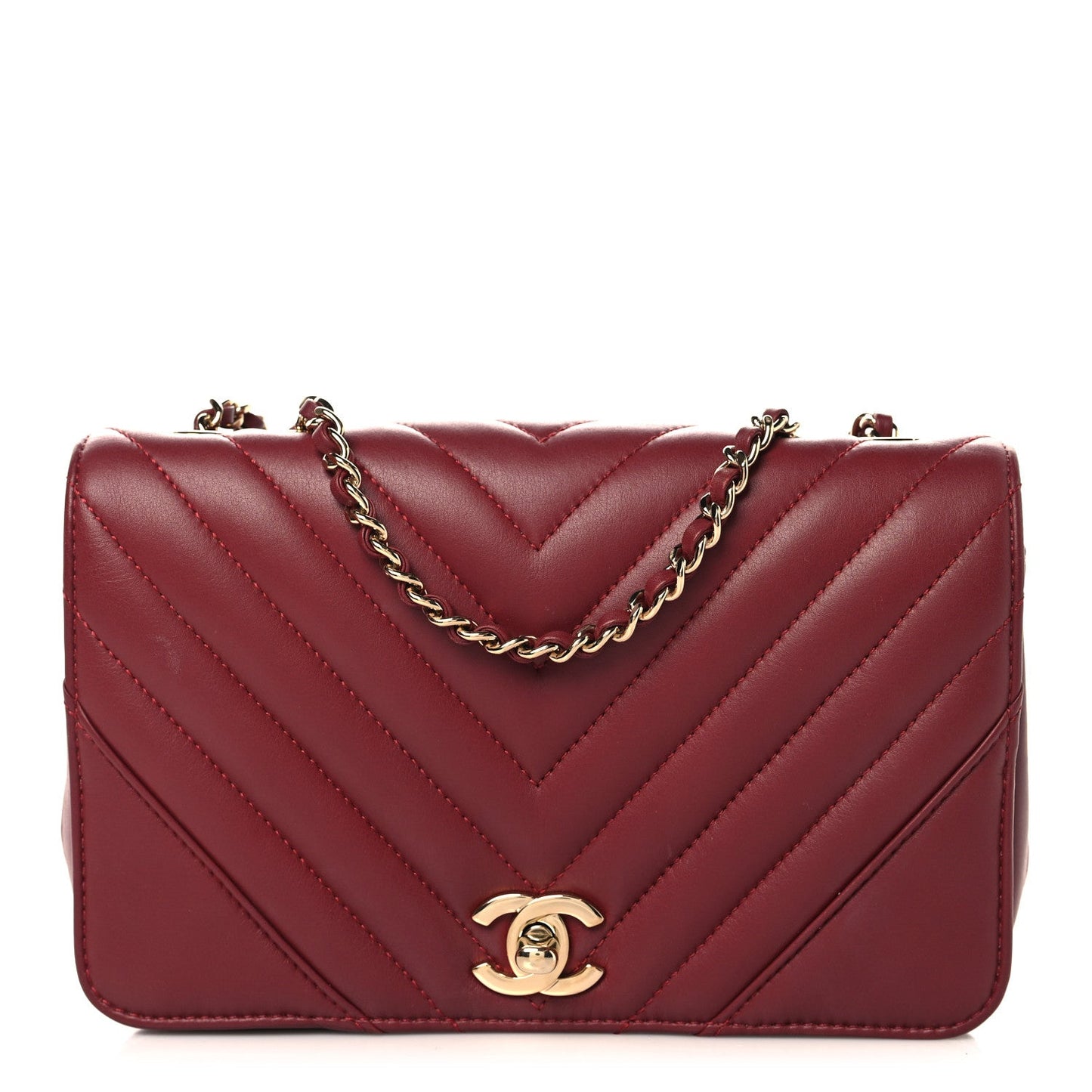 Calfskin Chevron Quilted Mini Statement Flap Burgundy