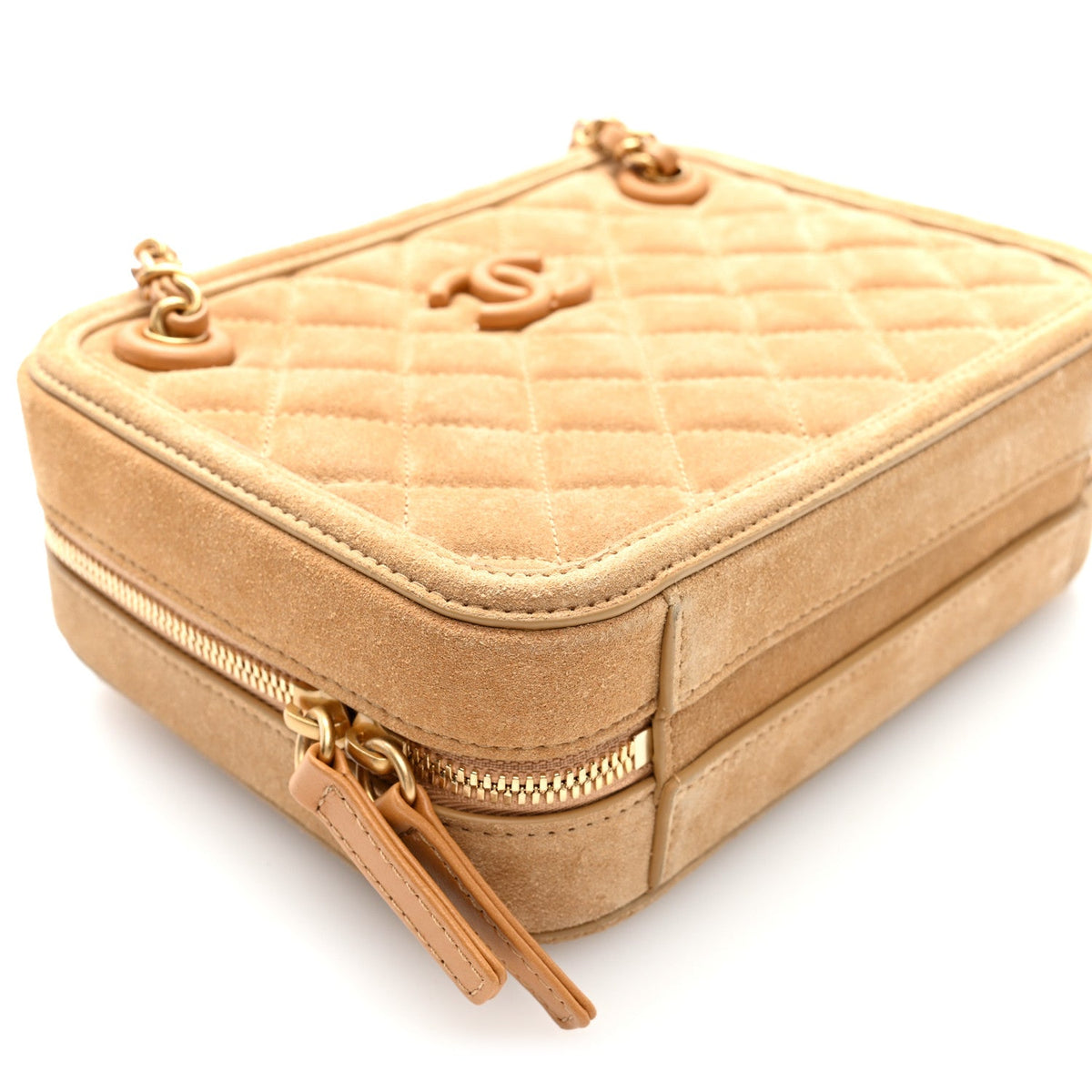 Suede Quilted CC Tassel Camera Case Light Brown