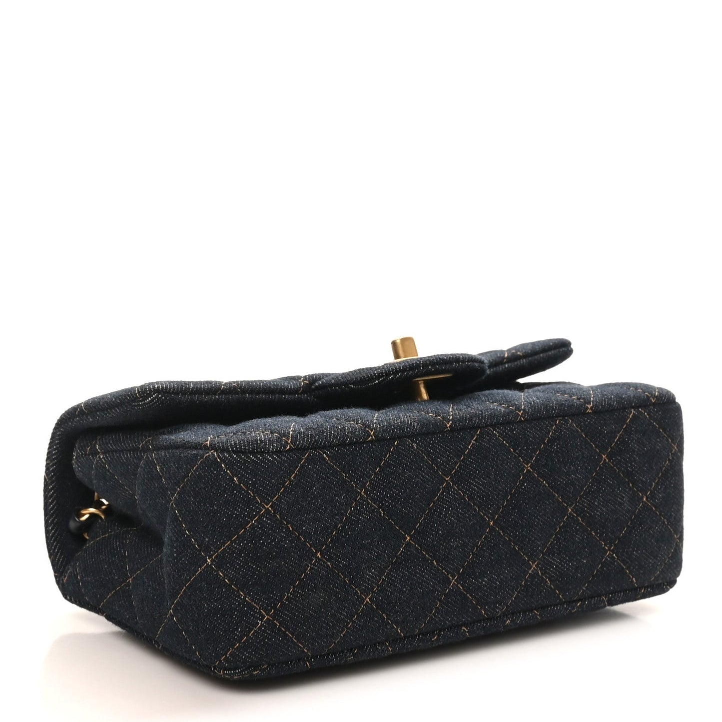 Denim Quilted Mini Rectangular Flap Dark Blue