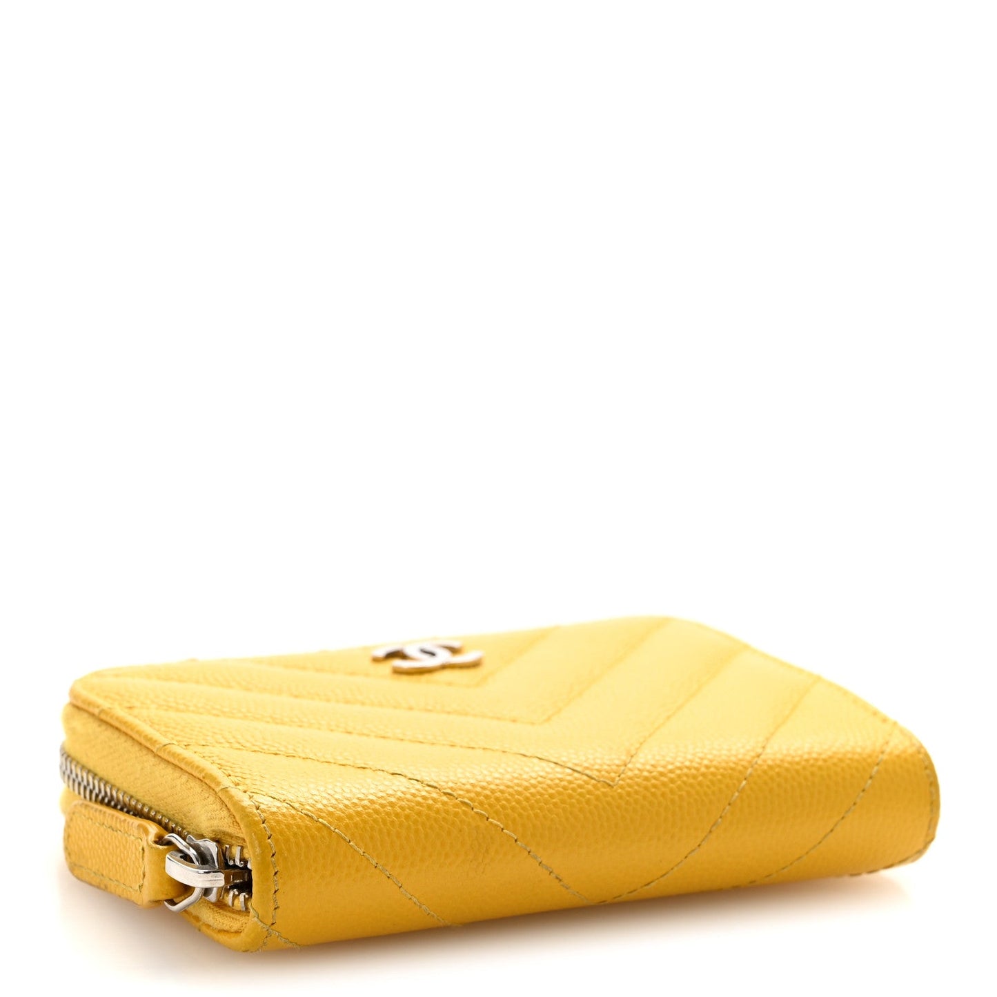Caviar Chevron Quilted Zip Coin Purse Yellow