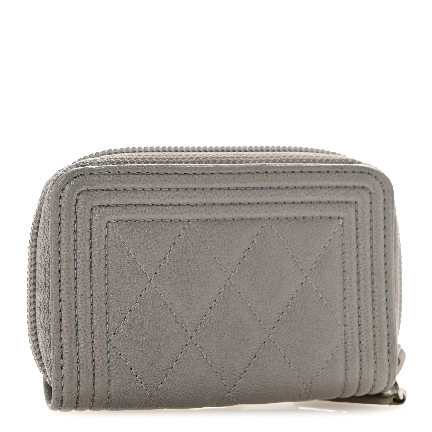 Caviar Quilted Boy Zip Around Coin Purse Wallet Grey
