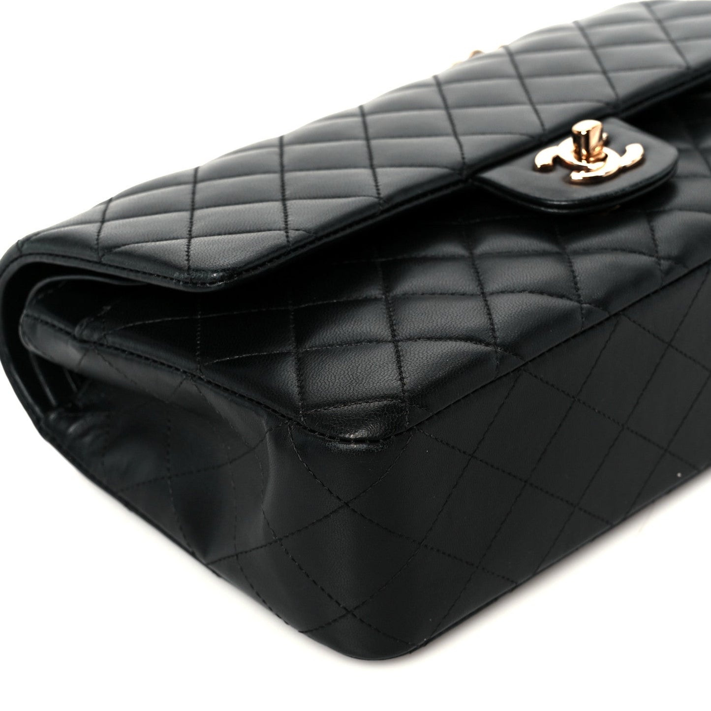 Lambskin Quilted Medium Double Flap Black