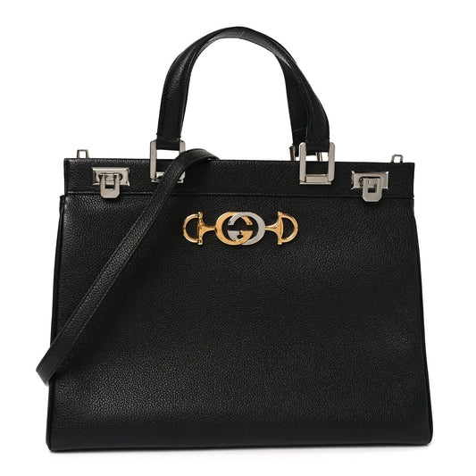 Grainy Calfskin Medium Zumi Top Handle Bag Black