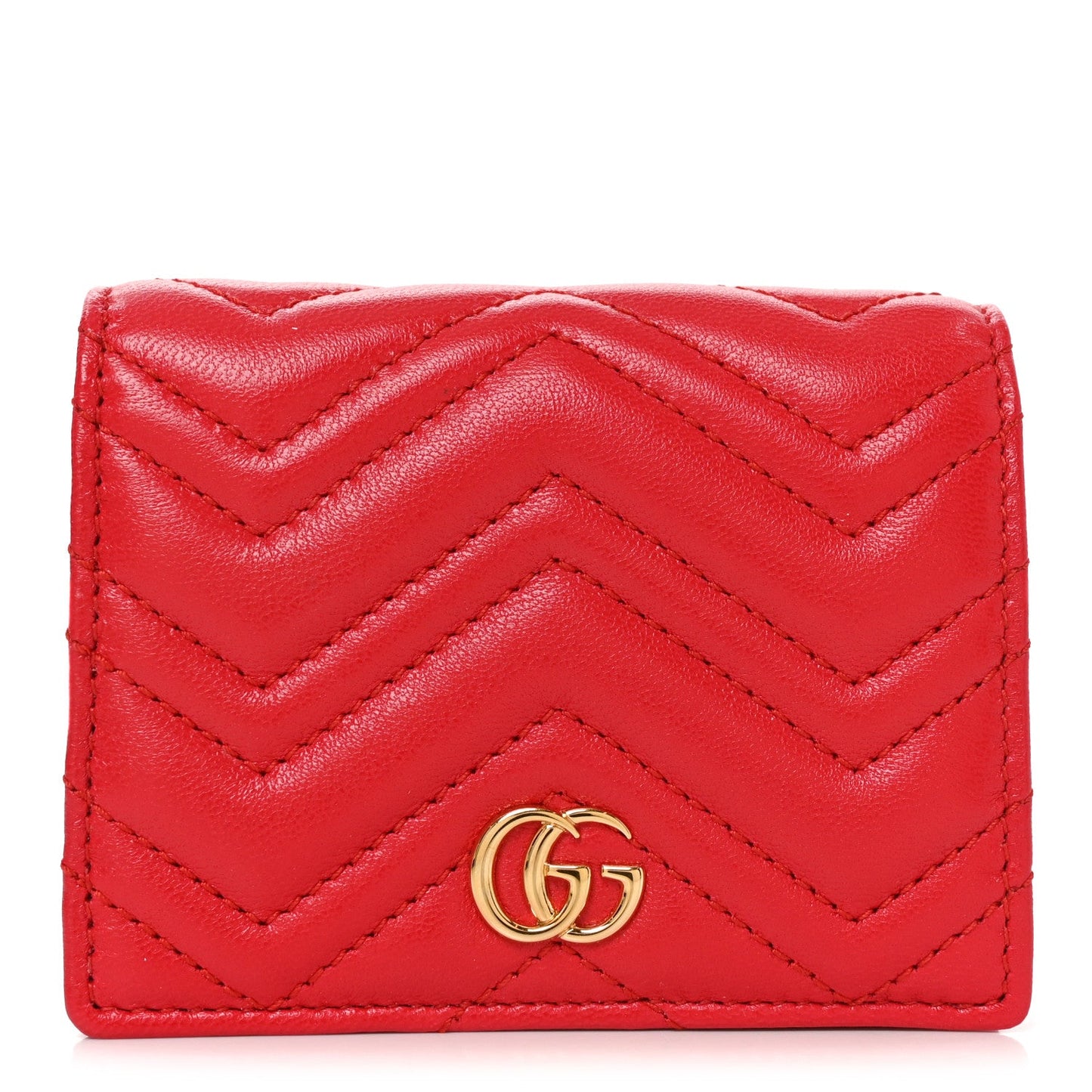 Calfskin Matelasse GG Marmont Card Case Wallet Bright Red