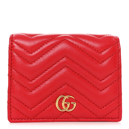Calfskin Matelasse GG Marmont Card Case Wallet Bright Red