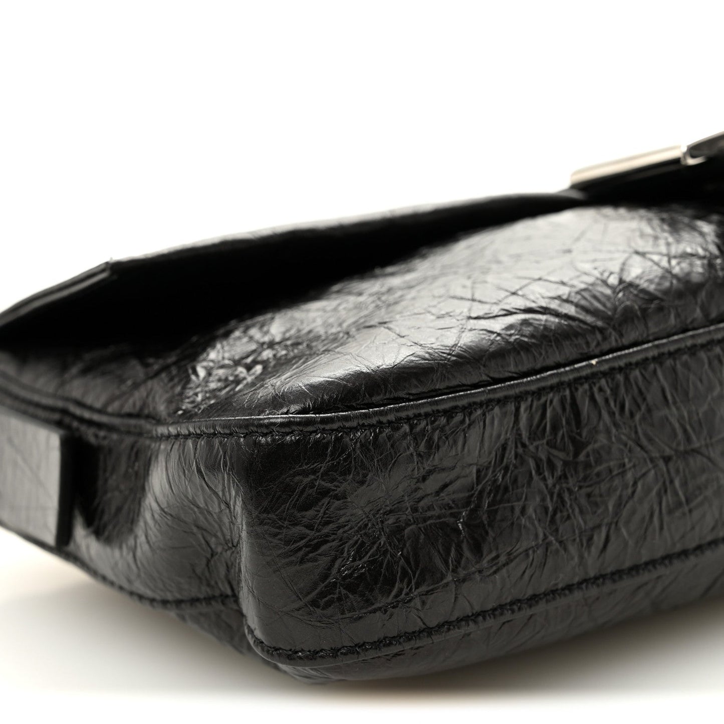 Crackled Calfskin Baguette 26424 Black