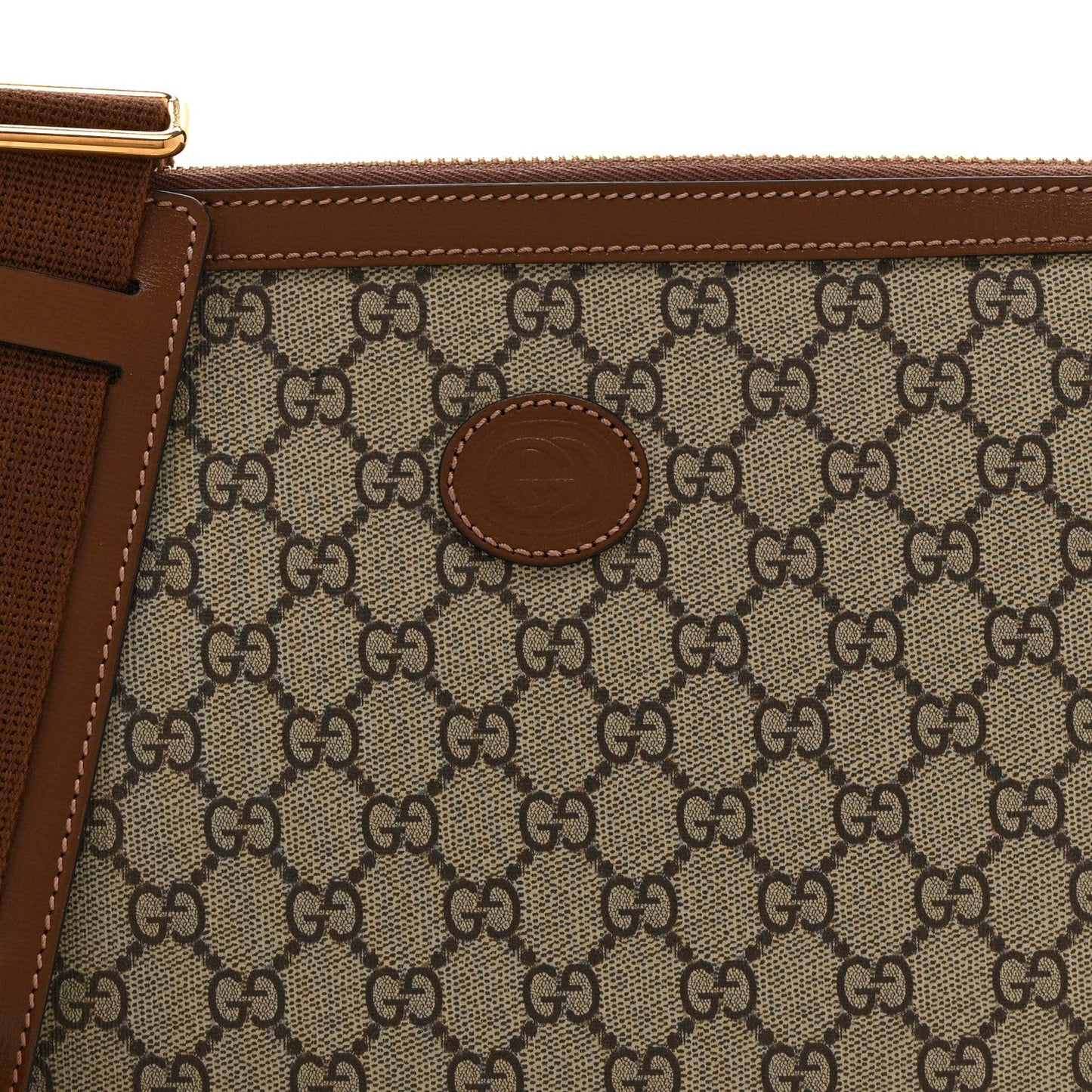 GG Supreme Monogram Azalea Calfskin Retro Interlocking G Wristlet Messenger Bag Beige Ebony Brown Sugar