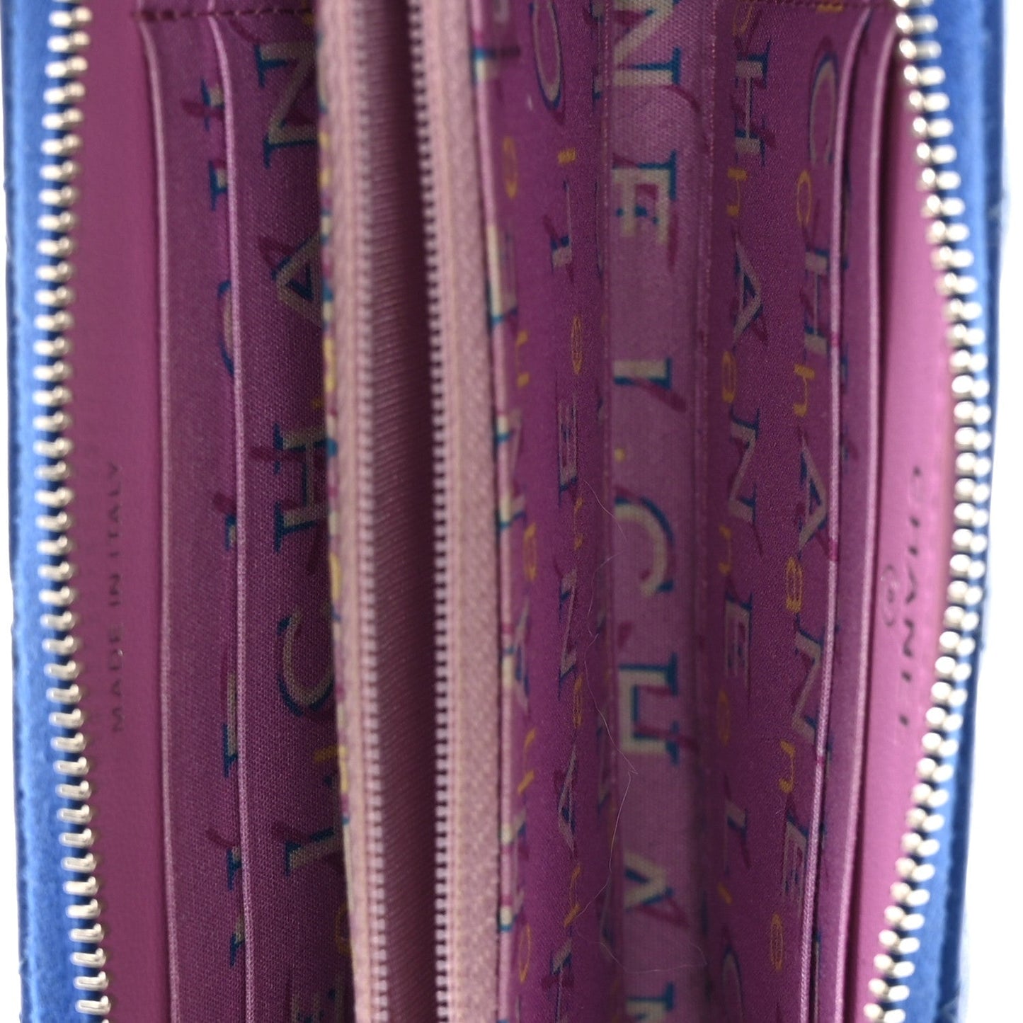Lambskin Quilted Medium Zip Around Wallet Blue