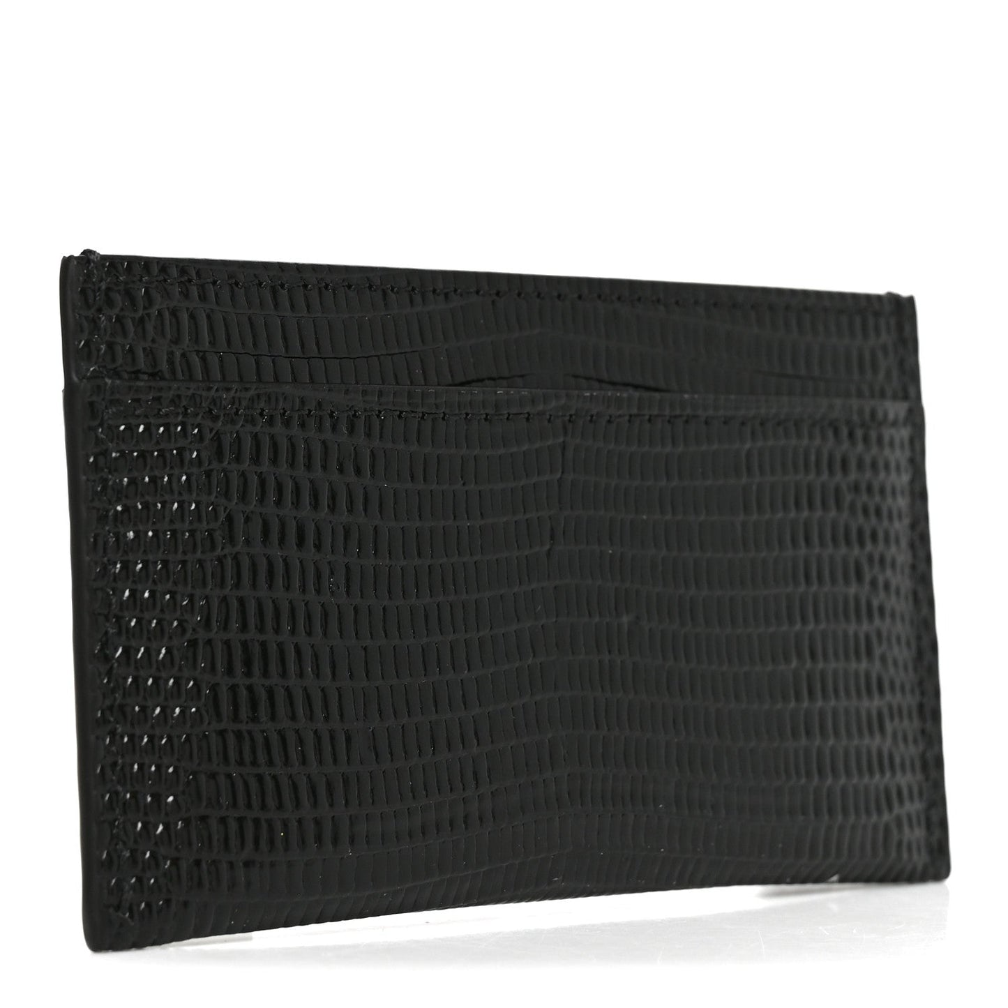 Calfskin Lizard Embossed Card Holder Gold Black