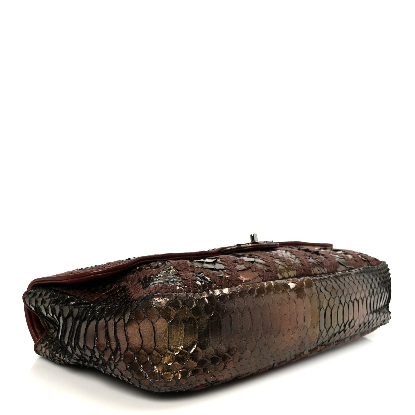 Metallic Snakeskin Crochet Soft and Chain Maxi Flap Burgundy Multicolor