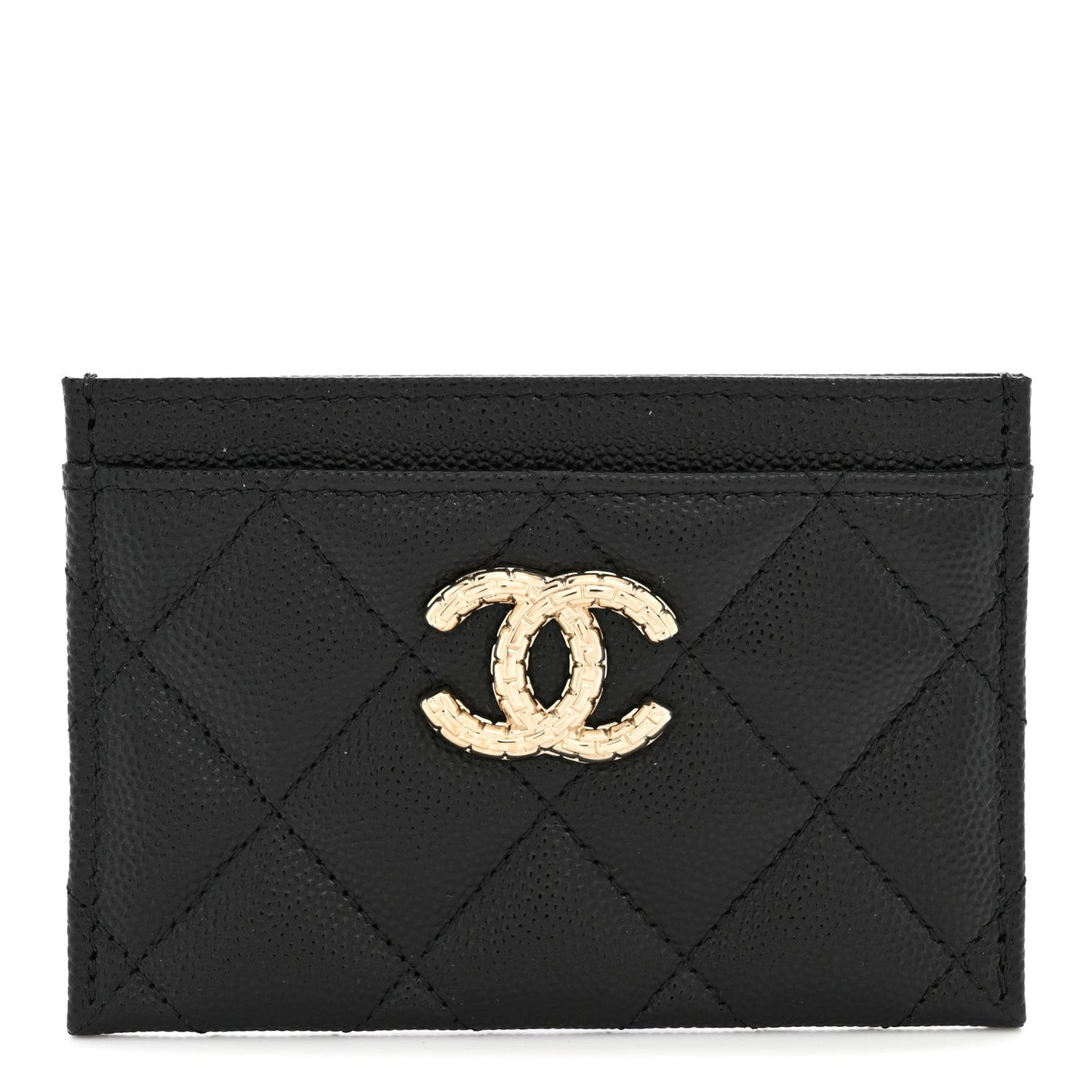 Caviar Quilted Hammered CC Card Holder Black