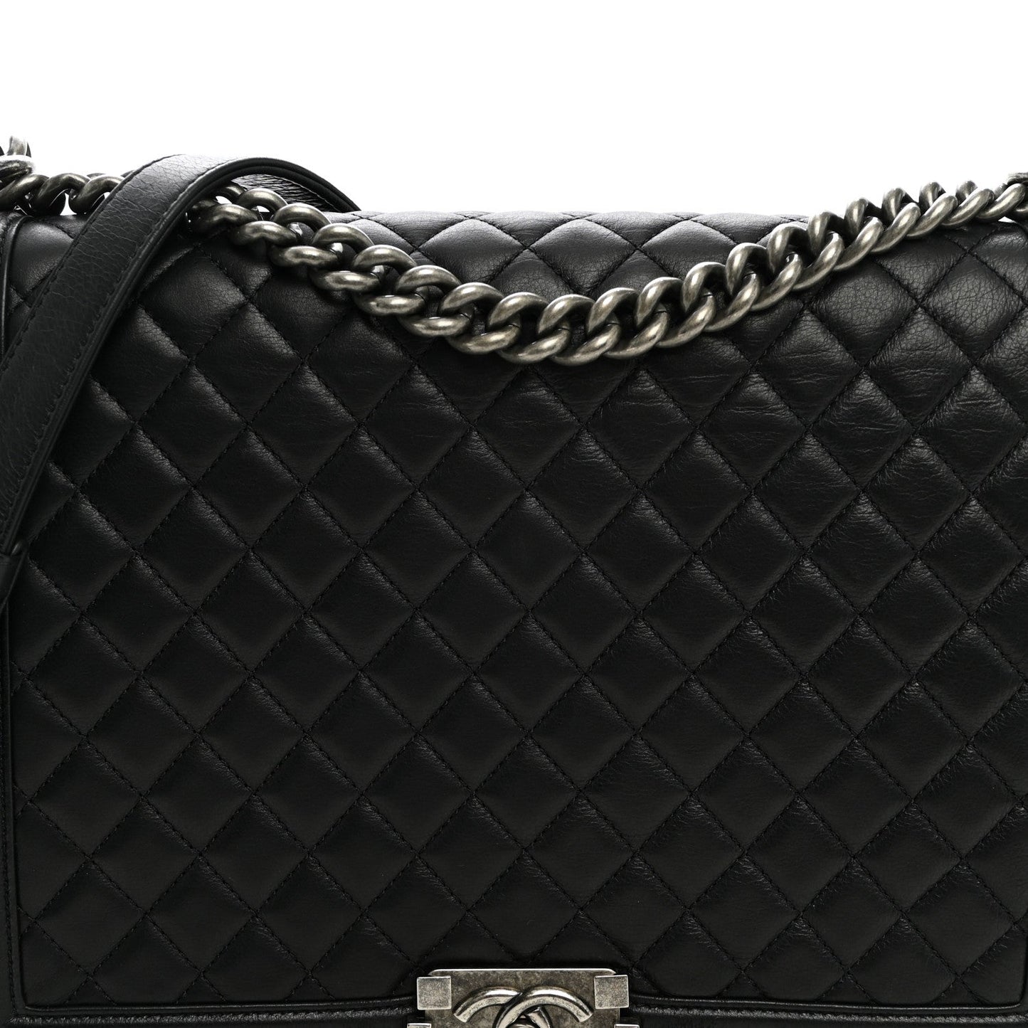 Calfskin Quilted Large Boy Flap Black