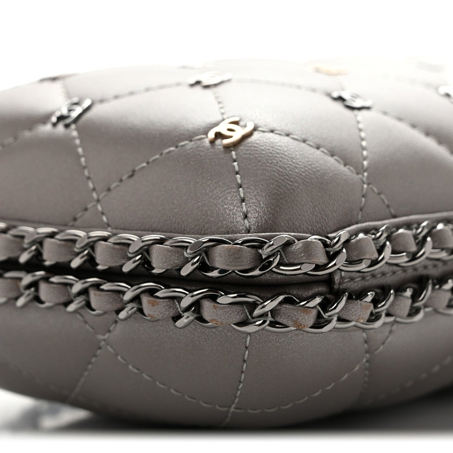 Lambskin Quilted CC Studded Chain Around Clutch Grey