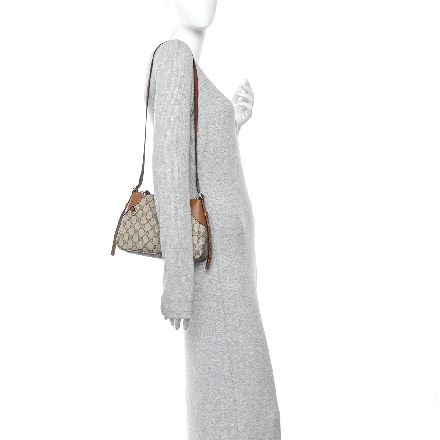 GG Supreme Monogram Textured Calfskin Small Emblem Shoulder Bag Beige Dark Brown