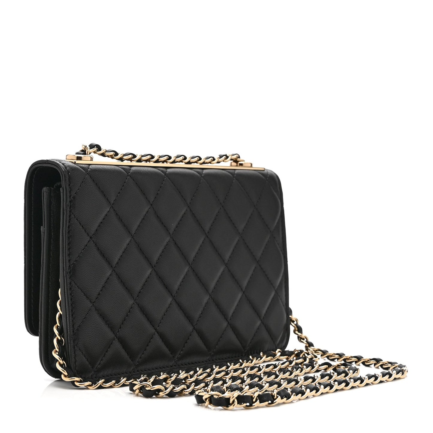 Lambskin Quilted Trendy CC Wallet On Chain WOC Black