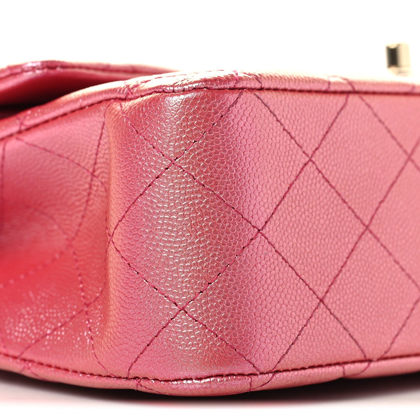 Iridescent Caviar Quilted Medium Double Flap Dark Pink