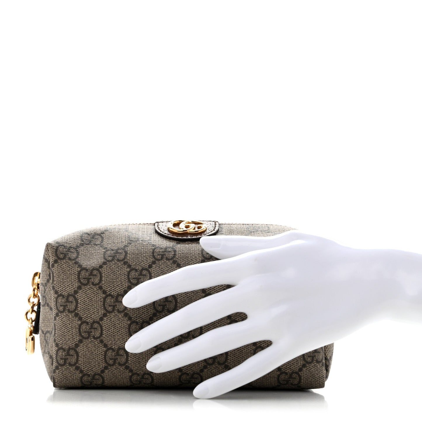 Soft GG Supreme Monogram Calfskin Medium Ophidia Cosmetic Case Beige Ebony New Acero