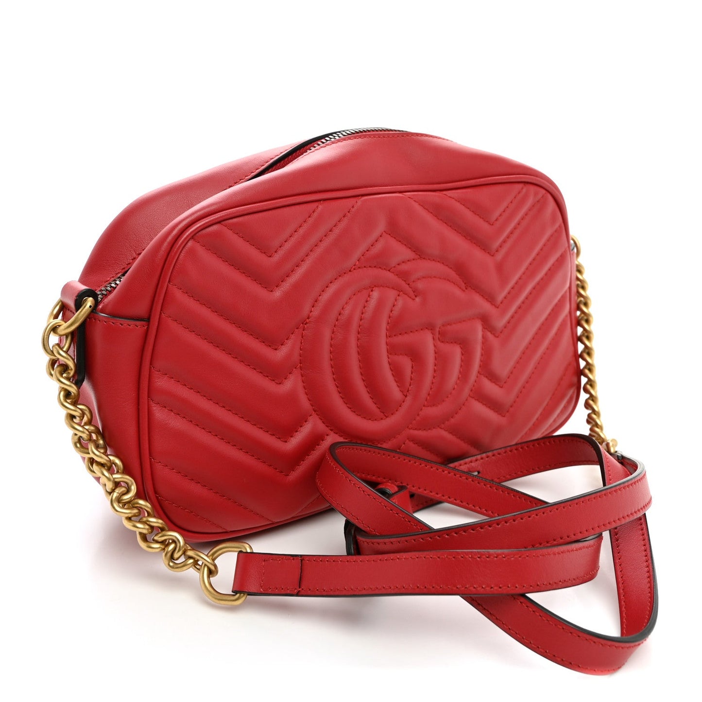 Calfskin Matelasse Small GG Marmont Chain Shoulder Bag Hibiscus Red