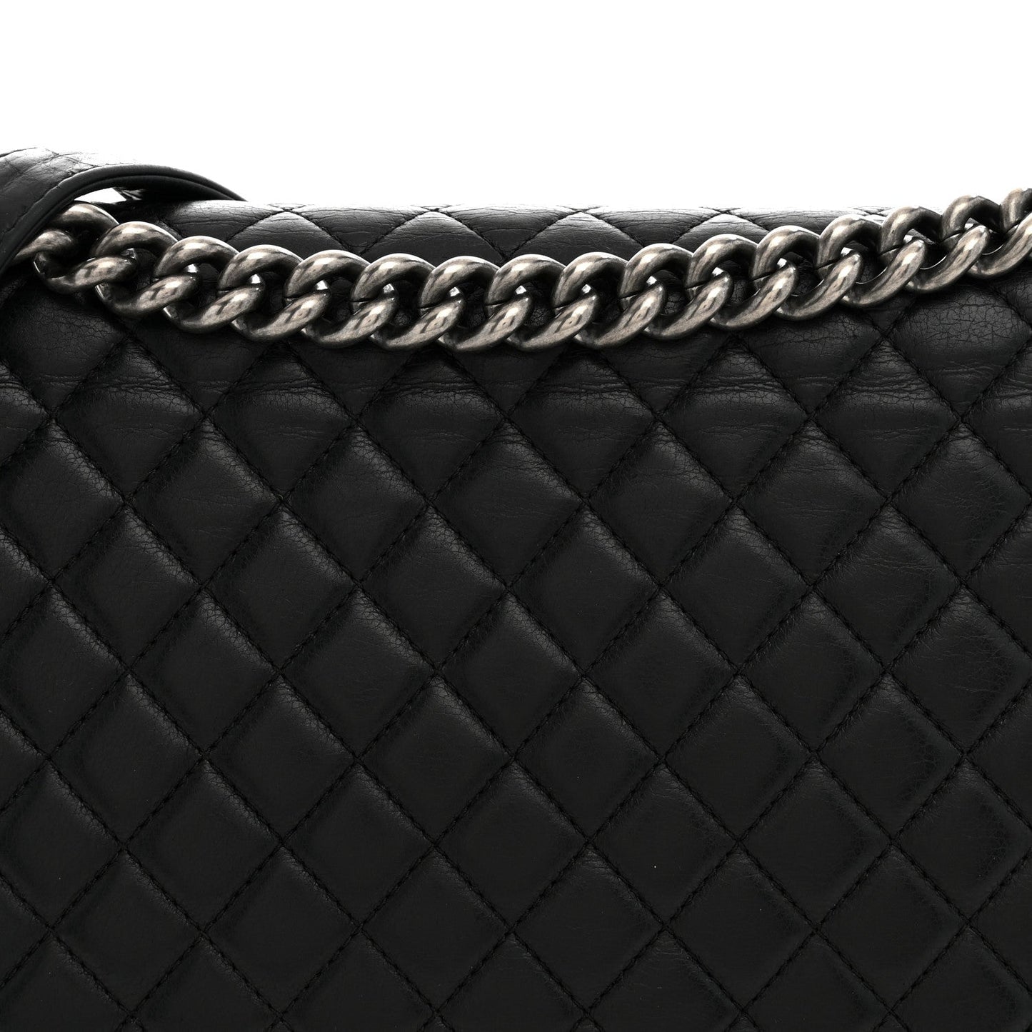 Calfskin Quilted Large Boy Flap Black