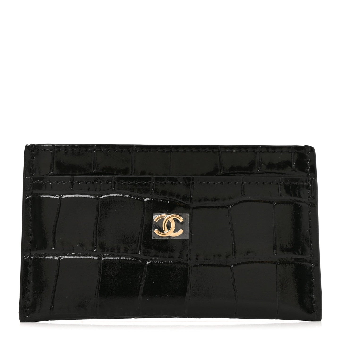Calfskin Crocodile Embossed Crococo Card Holder Black