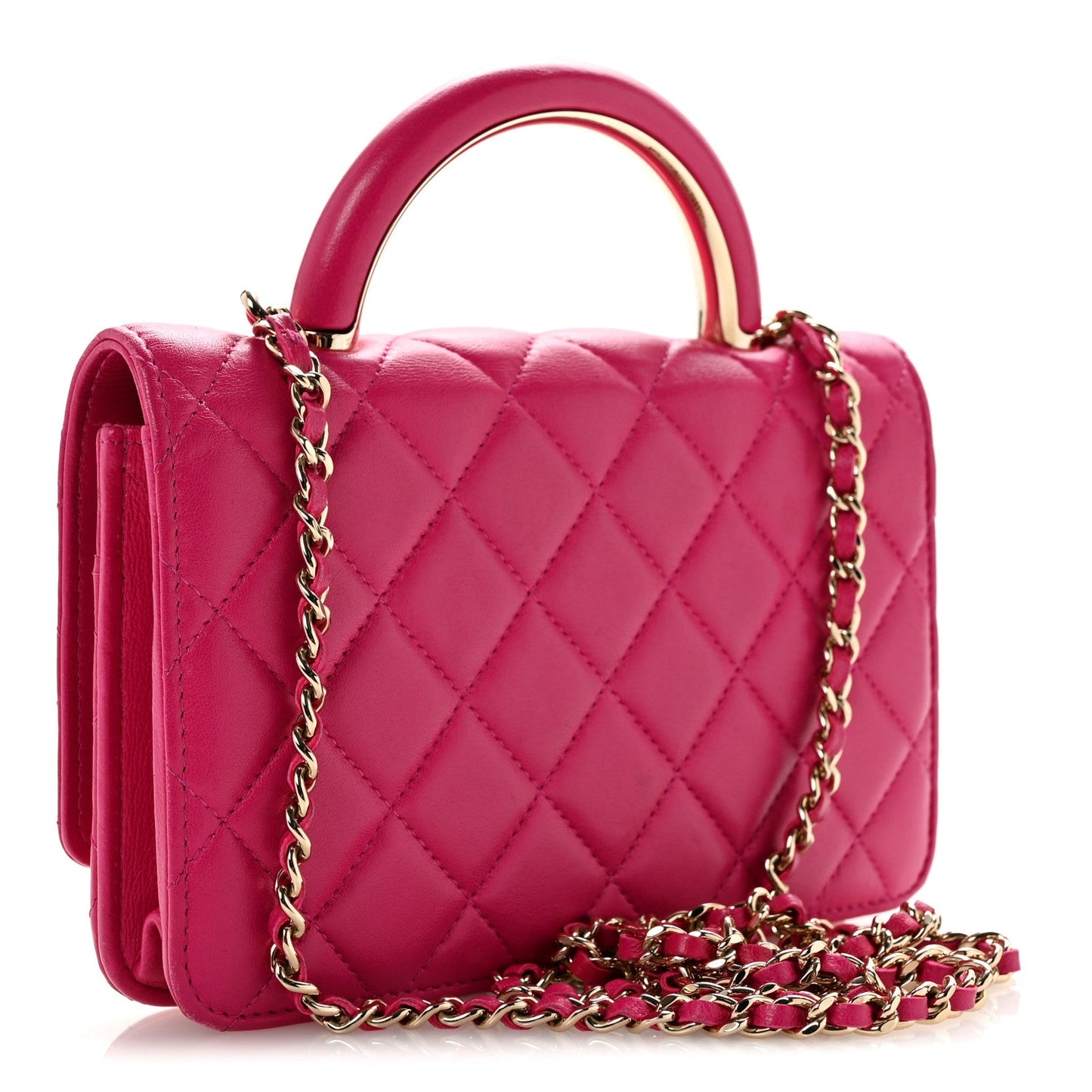 Lambskin Quilted Top Handle Wallet On Chain WOC Pink