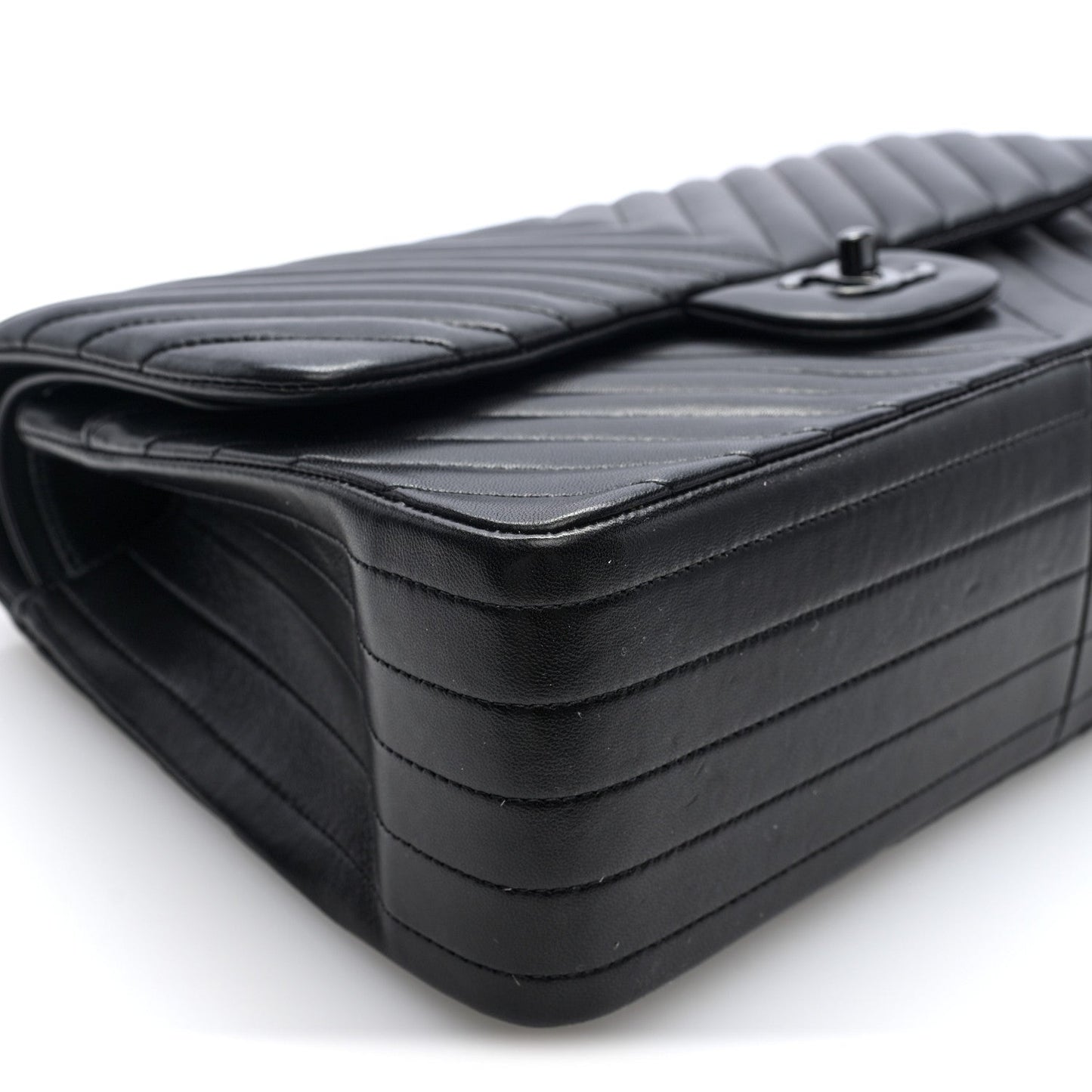 Lambskin Chevron Quilted Jumbo Double Flap  So Black