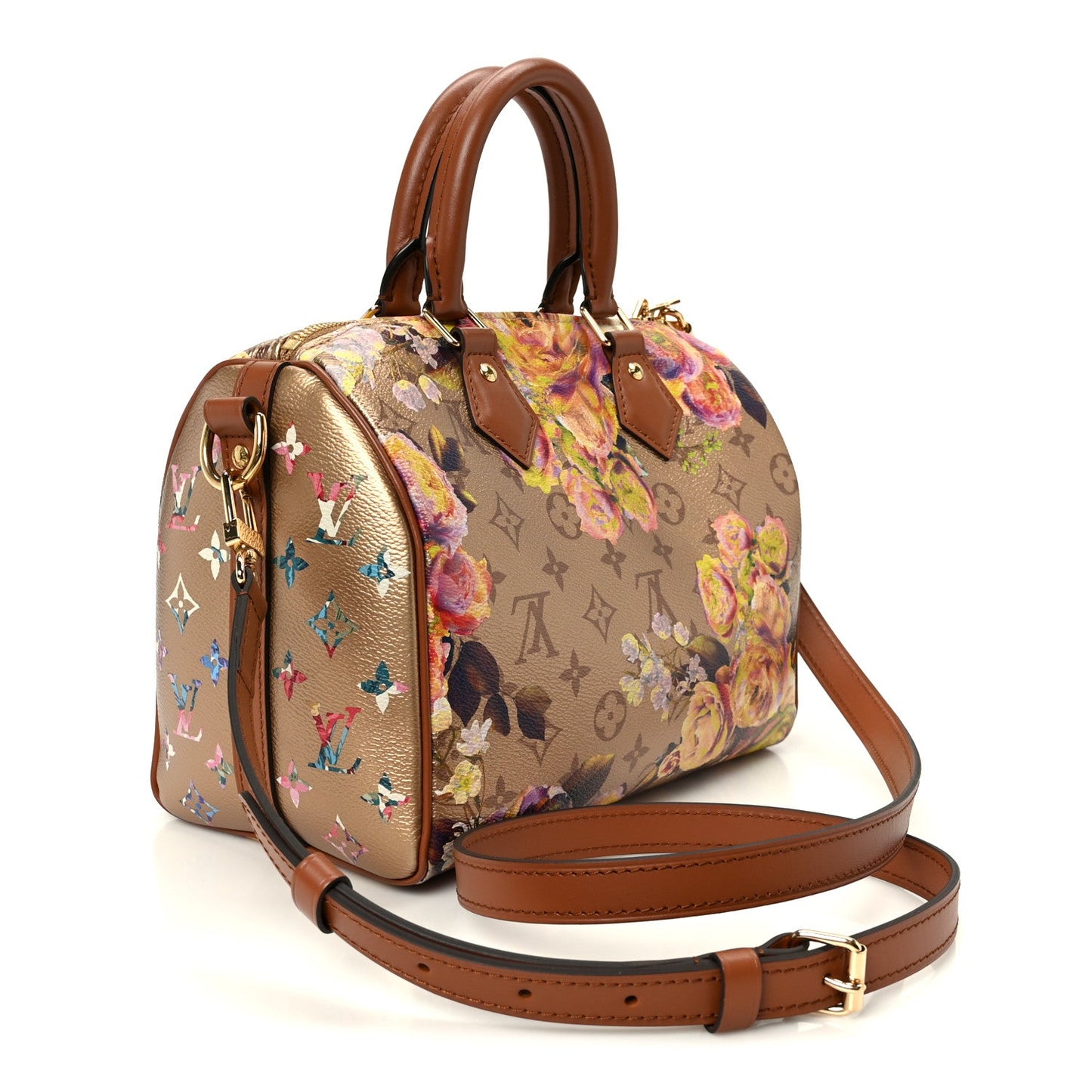 Metallic Monogram LV Garden Speedy Bandouliere 25 Gold