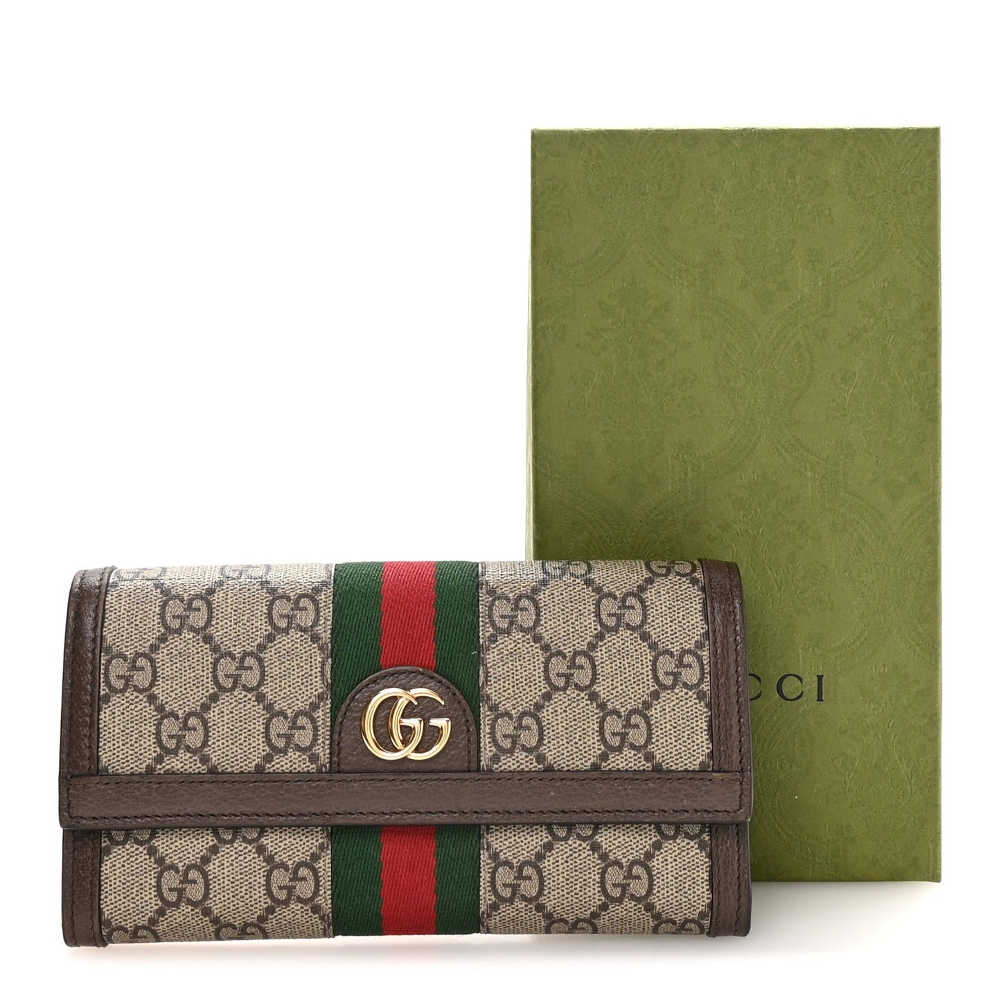 GG Supreme Monogram Web Ophidia Continental Wallet Brown