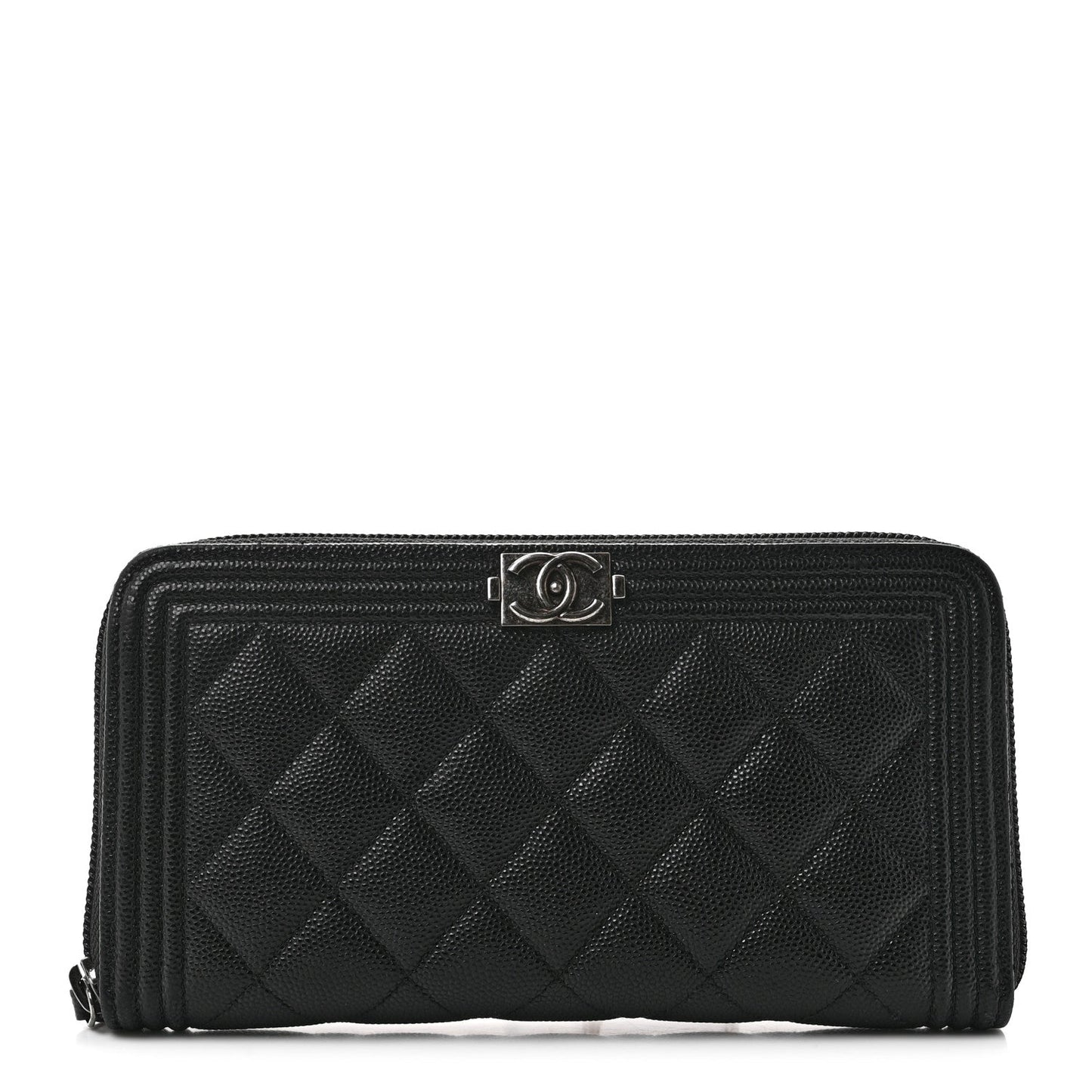 Caviar Quilted Boy Long Zip Around Wallet Black