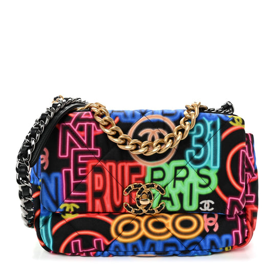Fabric Quilted Neon Graffiti Medium Chanel 19 Flap Black Multicolor