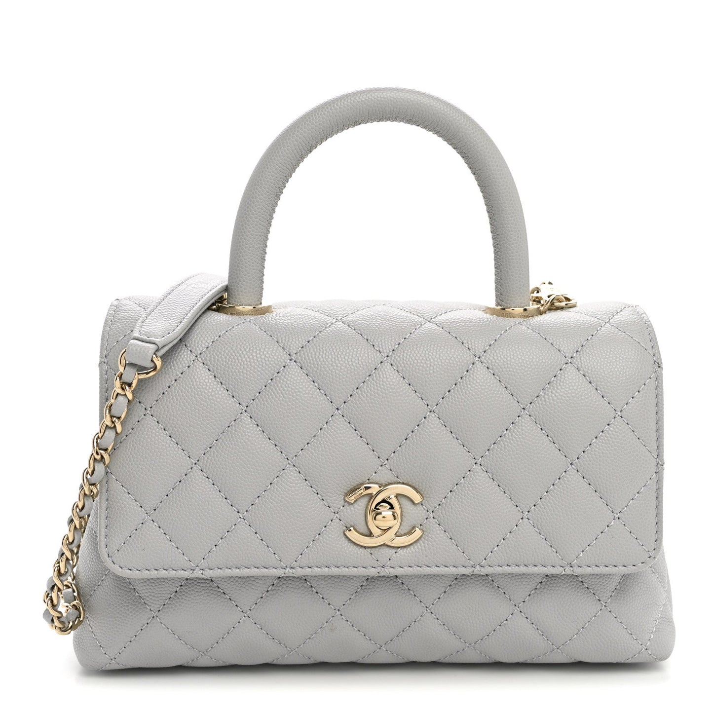 Caviar Quilted Mini Coco Handle Flap Light Grey