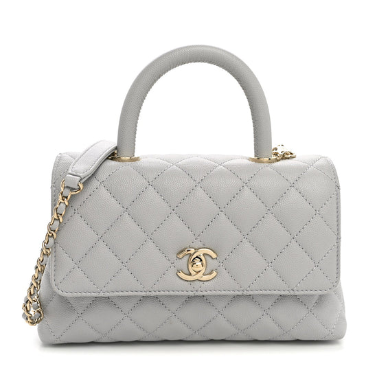 Caviar Quilted Mini Coco Handle Flap Light Grey