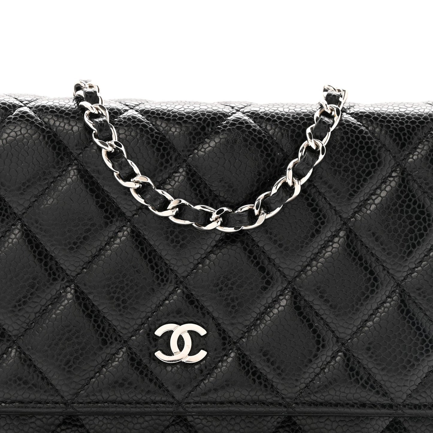 Caviar Quilted Wallet on Chain WOC Black