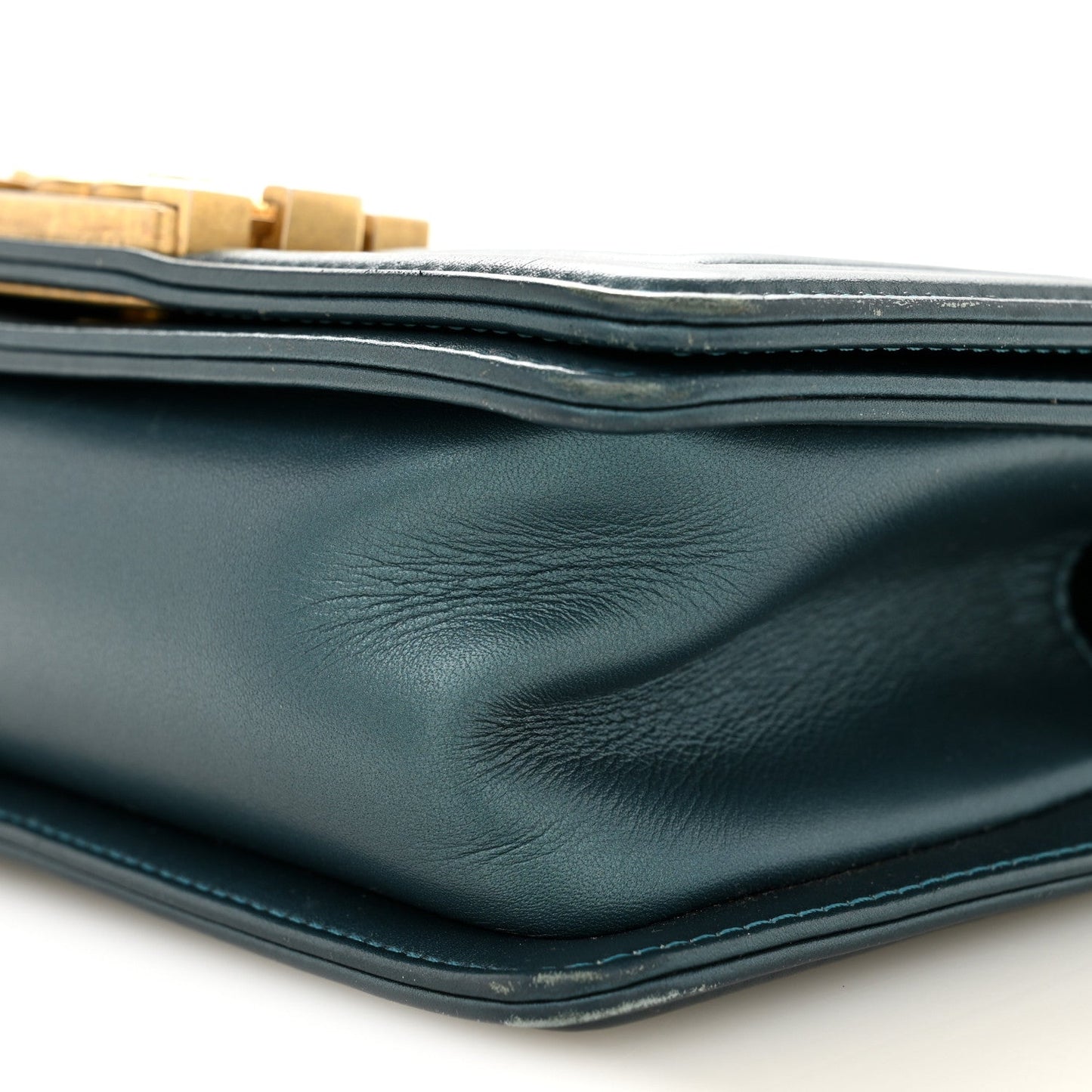 Metallic Calfskin Quilted Small Boy Flap Blue