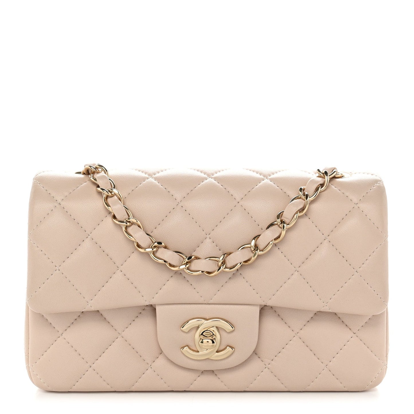 Lambskin Quilted Mini Rectangular Flap Light Beige