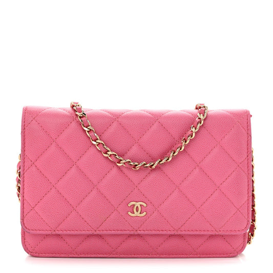 Caviar Quilted Wallet on Chain WOC Pink
