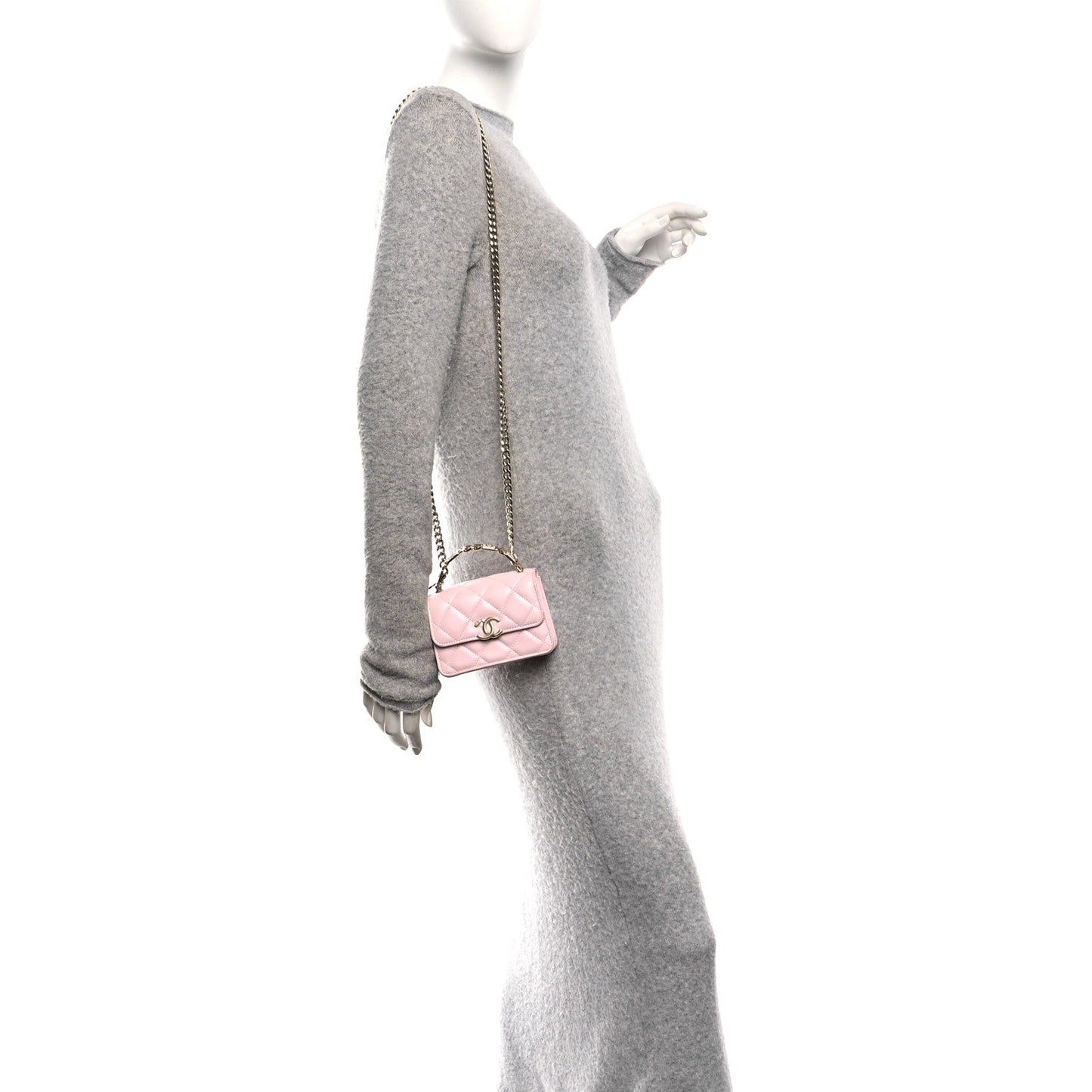 Lambskin Quilted Pick Me Up Clutch With Chain Pink
