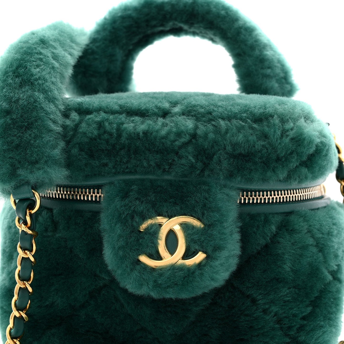 Shearling Lambskin Quilted Small Vanity Case Green