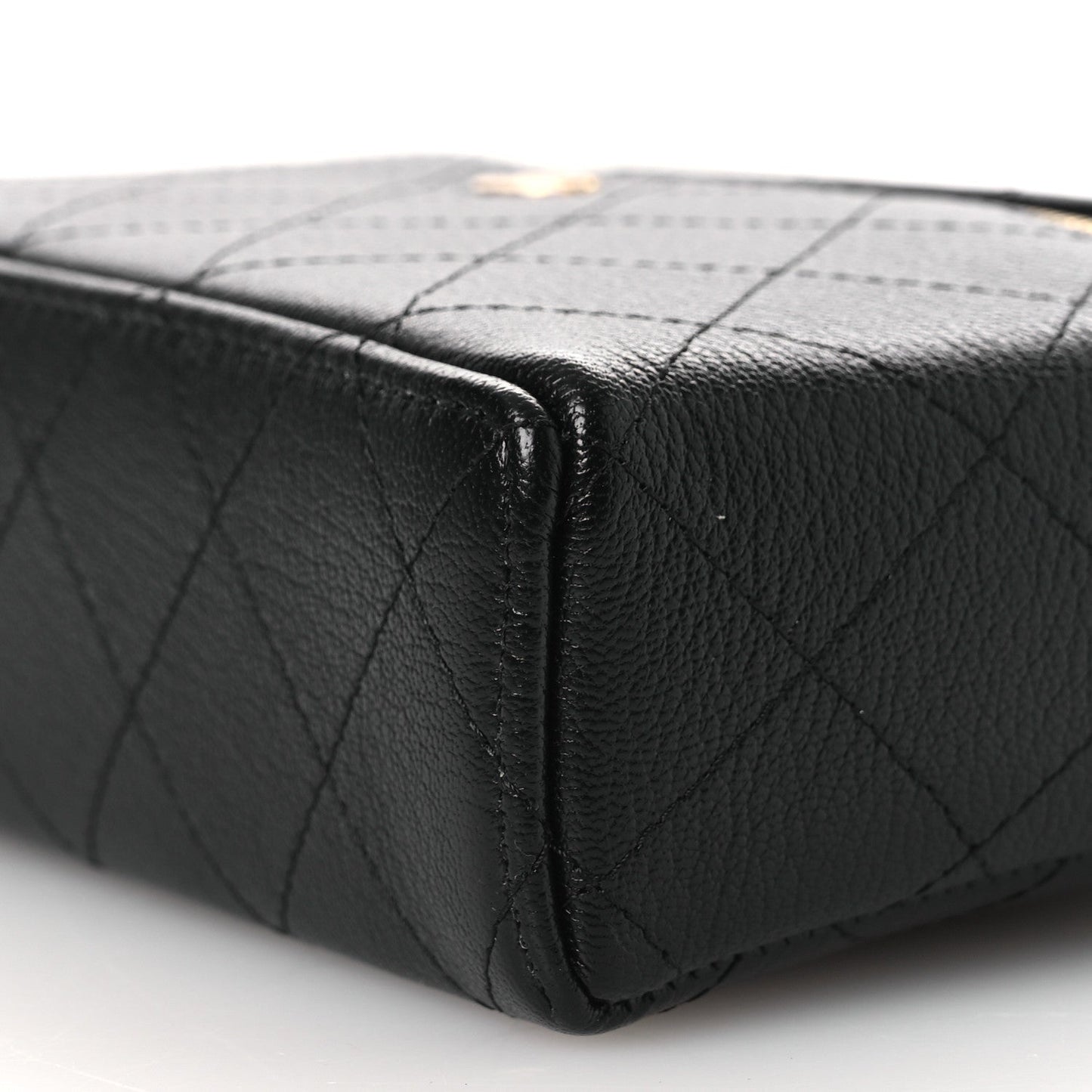 Goatskin Stitched Top Handle Slim Vanity With Chain Black