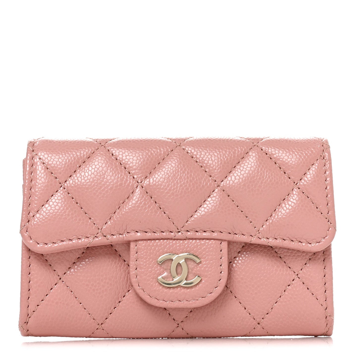 Caviar Quilted Flap Card Holder Wallet Light Pink