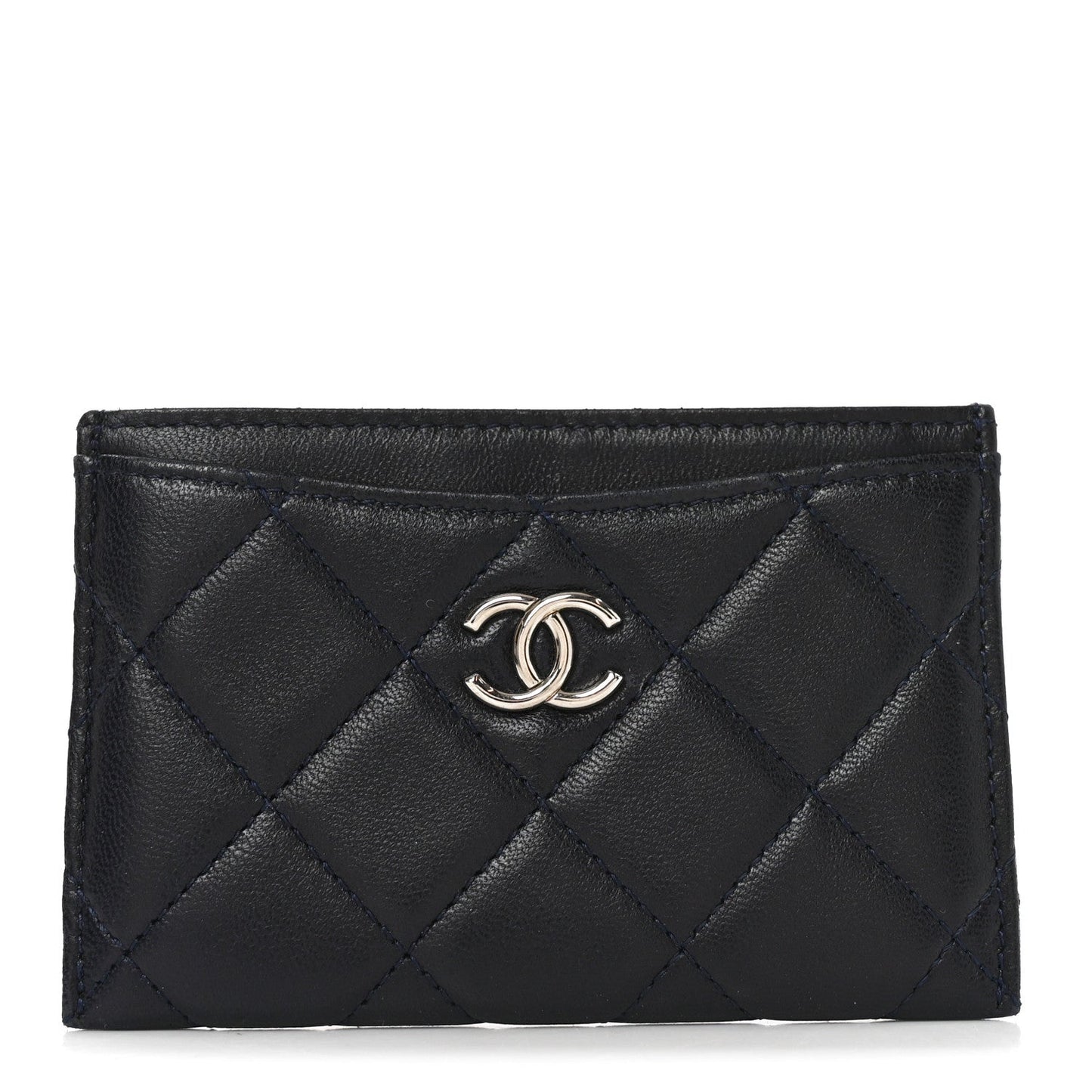 Lambskin Quilted Card Holder Navy Blue