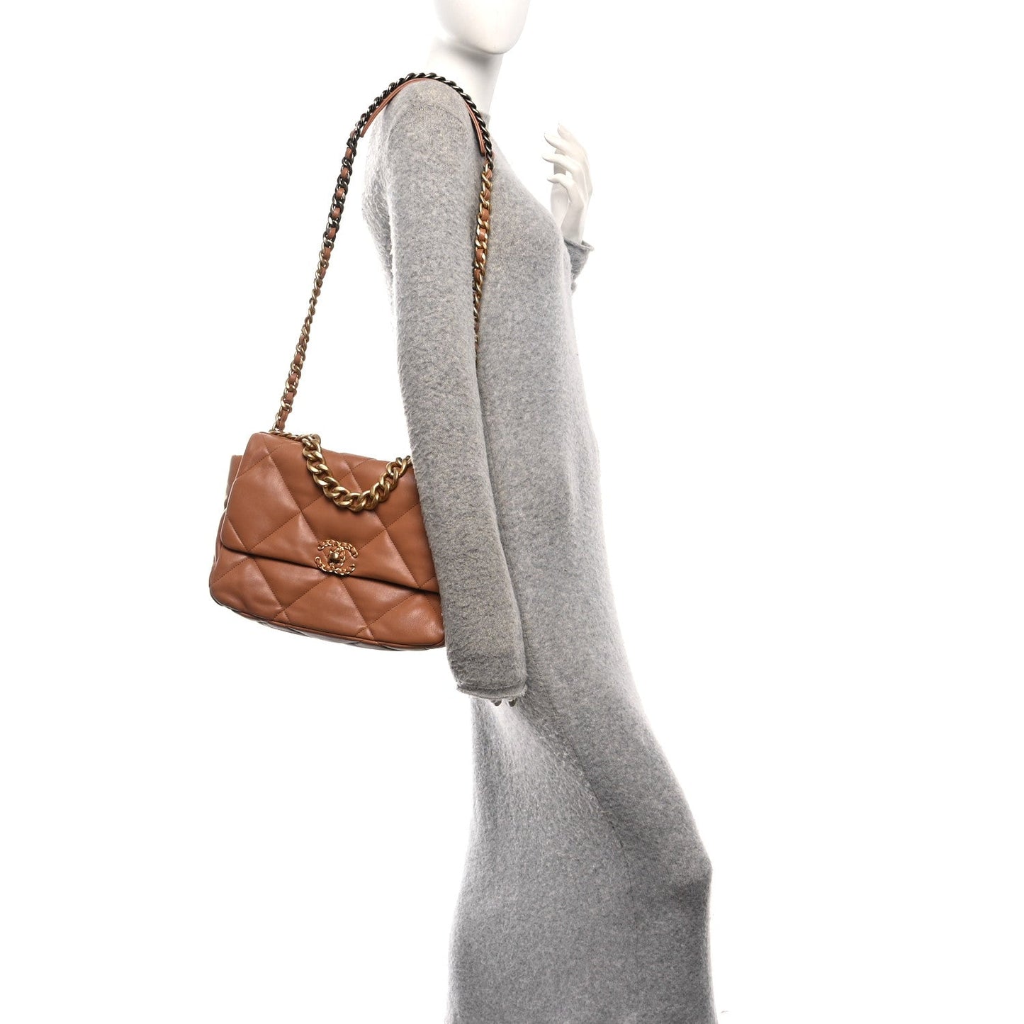 Lambskin Quilted Large Chanel 19 Flap Brown