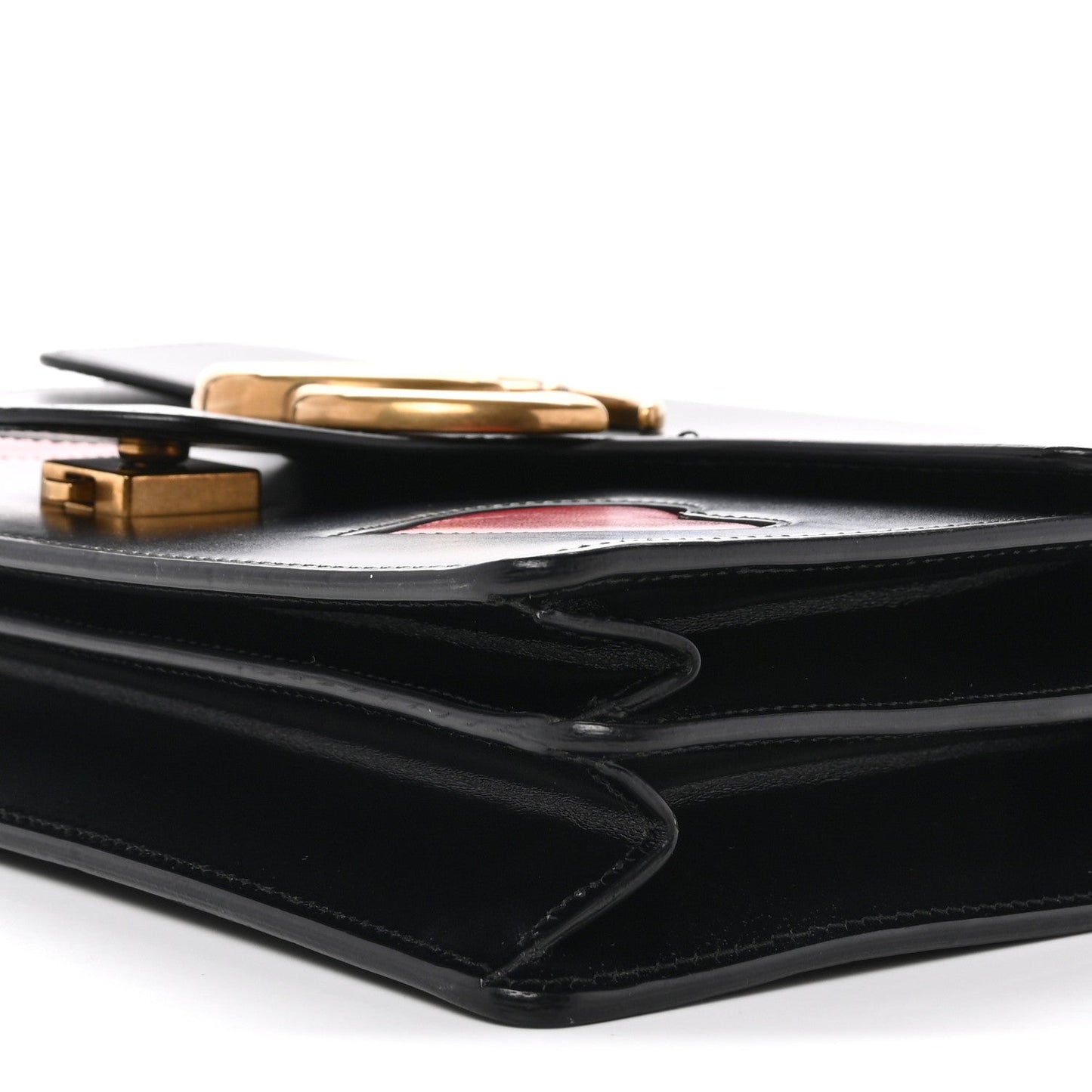 Knight Calfskin Malaga Kid Heart Medium GG Marmont Chain Handle Bag Black Hibiscus Red Multicolor