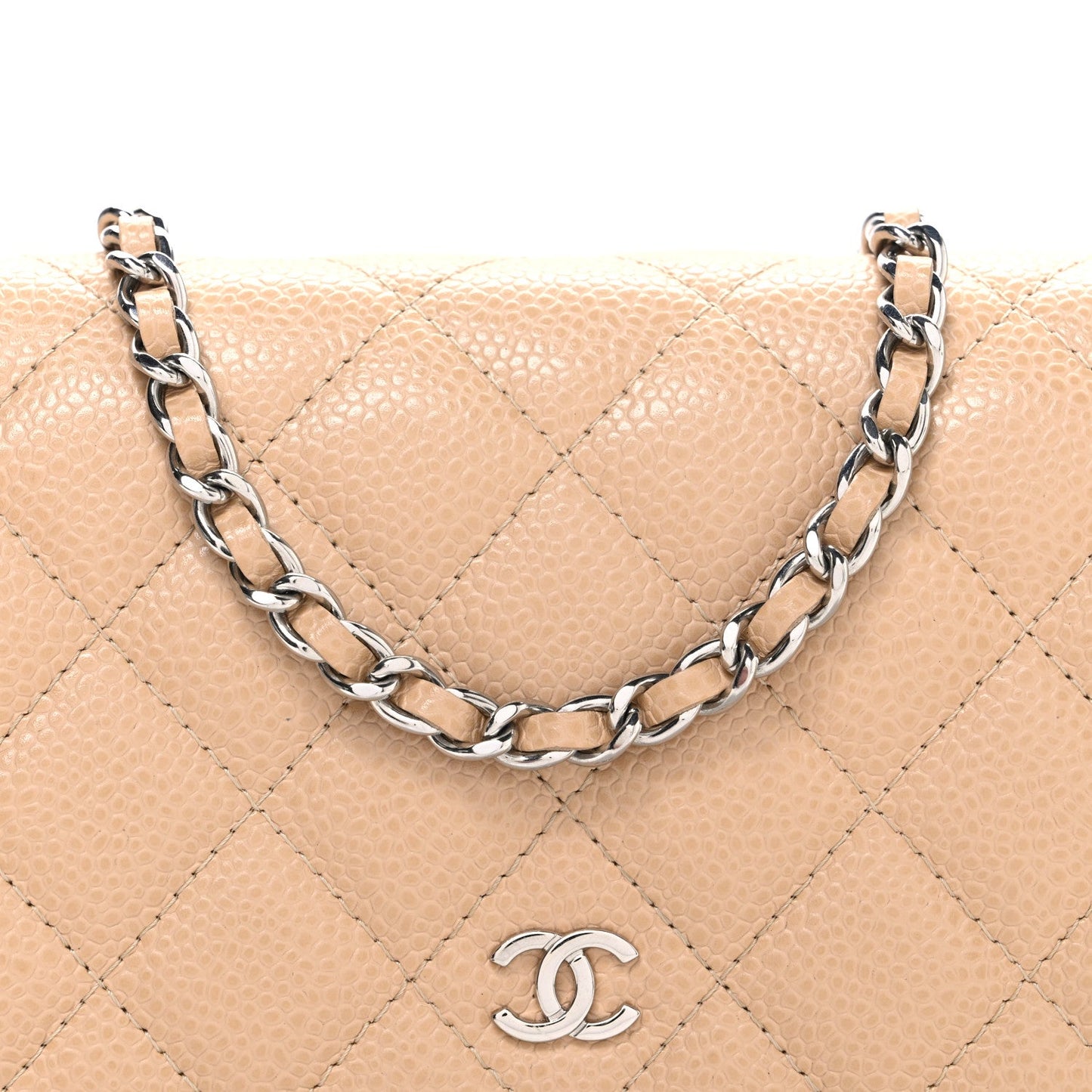 Caviar Quilted Wallet on Chain WOC Beige