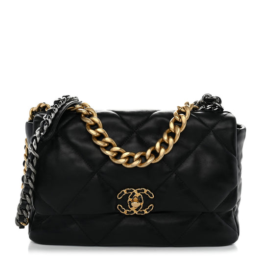 Lambskin Quilted Large Chanel 19 Flap Black