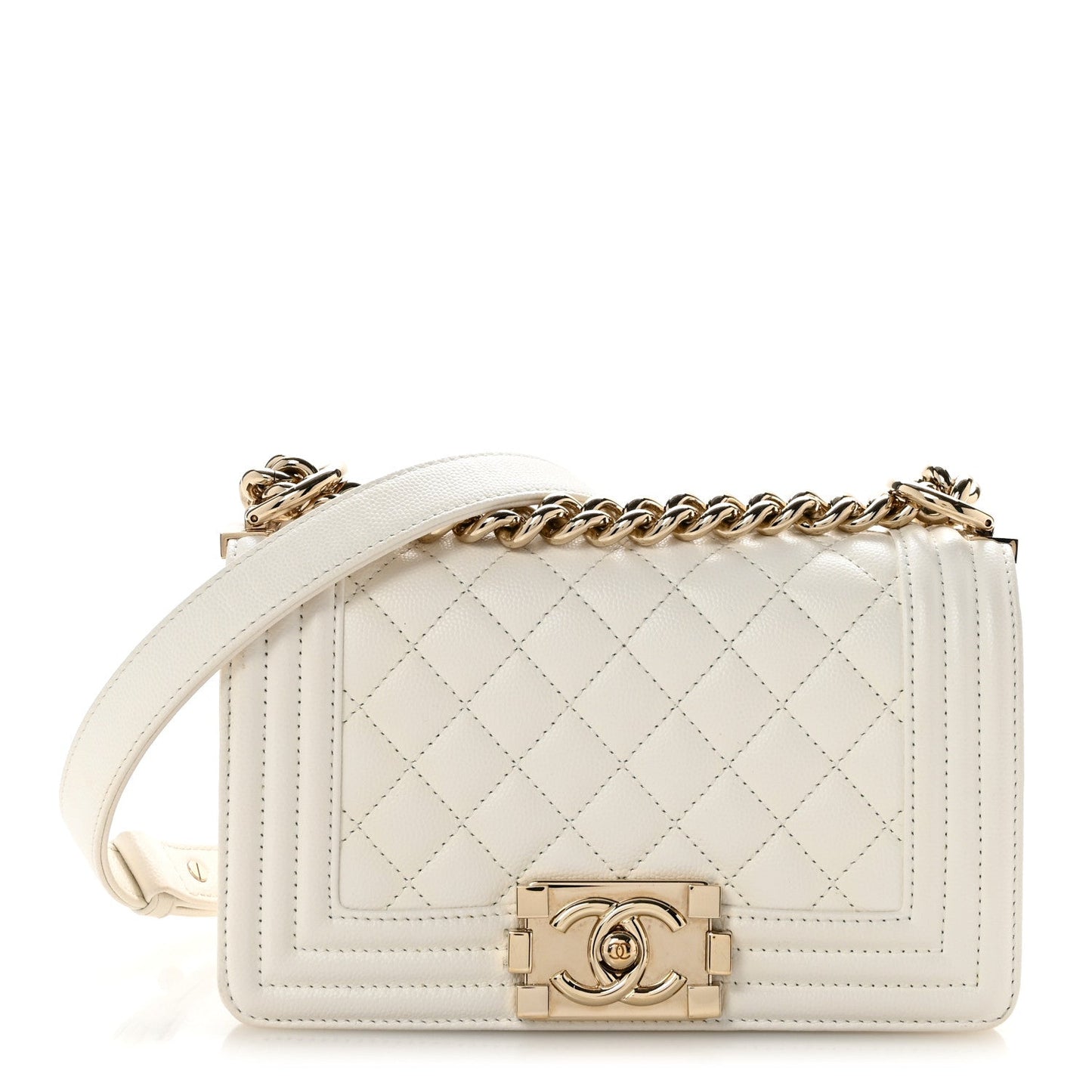 Caviar Quilted Small Boy Flap  White