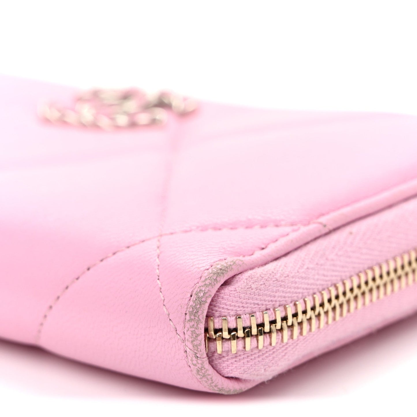 Lambskin Quilted Chanel 19 Zipped Wallet Light Pink